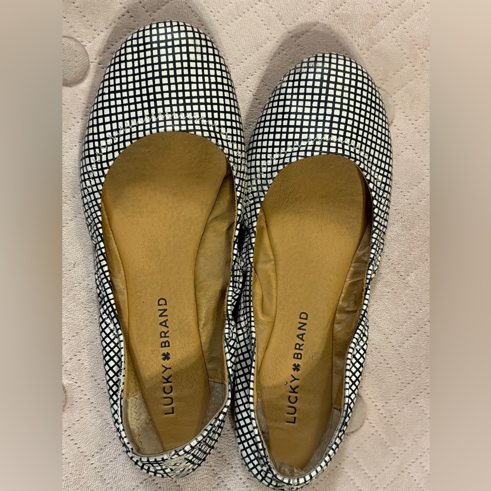 Lucky Brand Checkered Black and White Leather Flats - size 6.5
